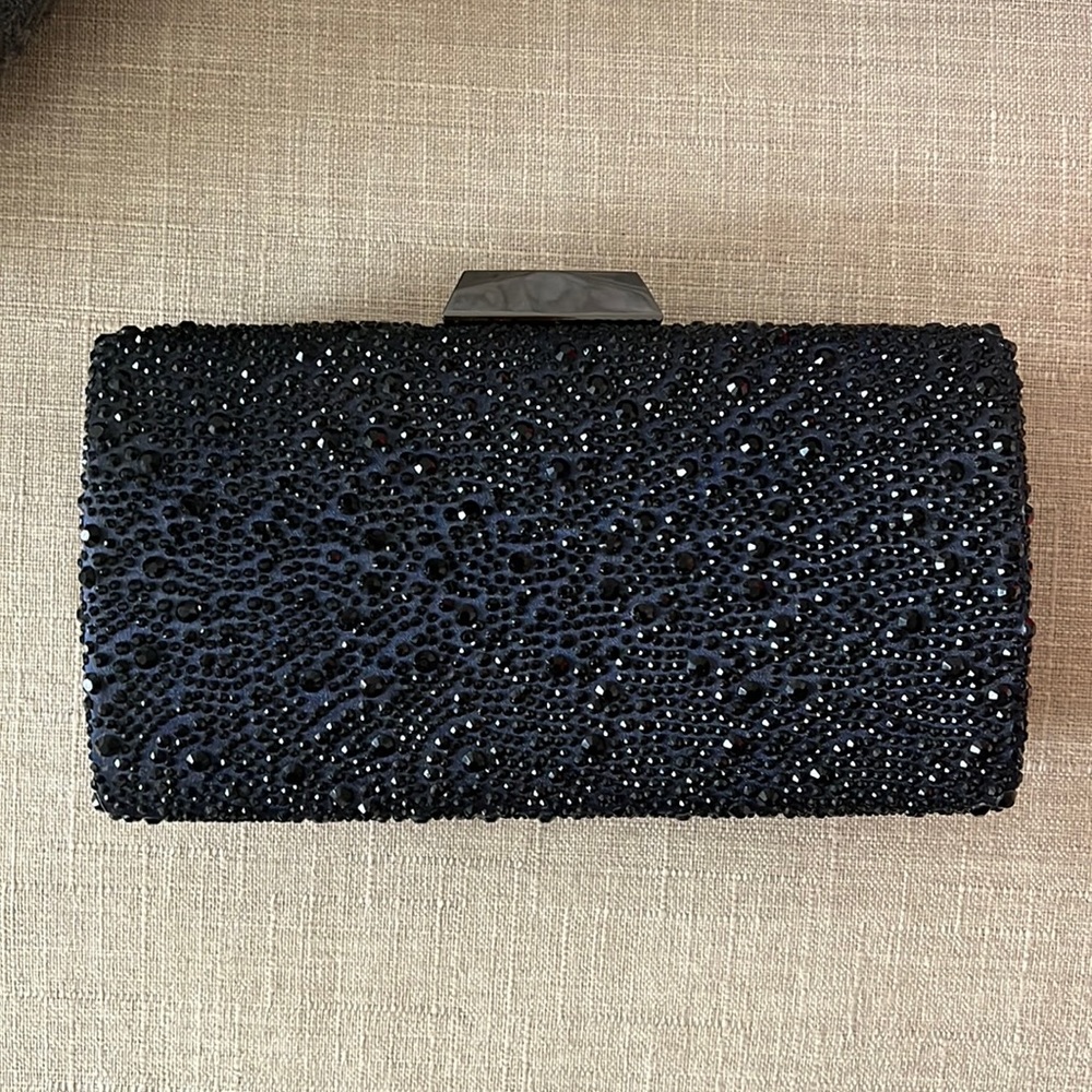Dark Blue Crystal Encrusted Clutch